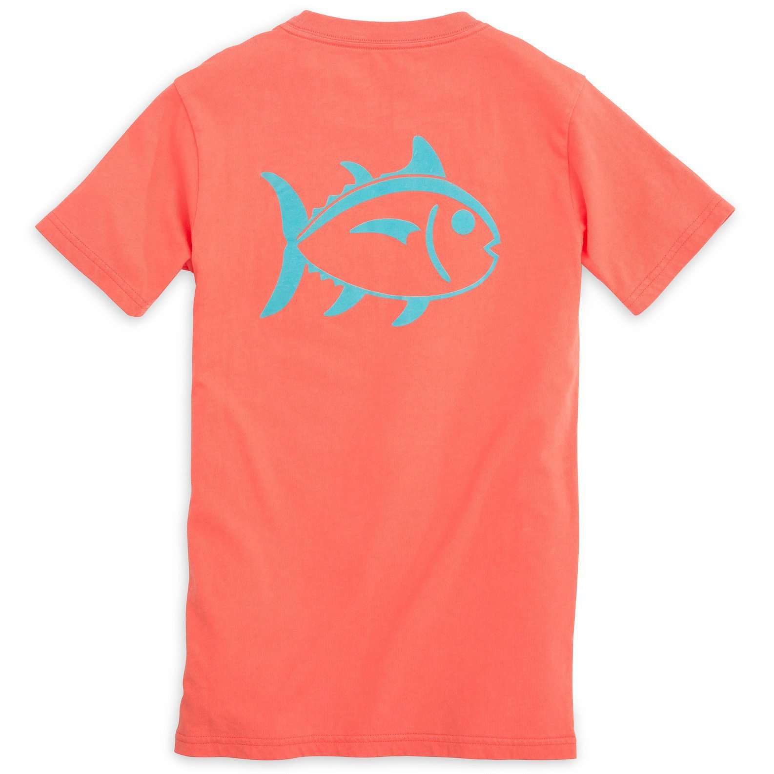 Kids Outline Skipjack Tee Shirt in Nautical Orange by Southern Tide - Country Club Prep