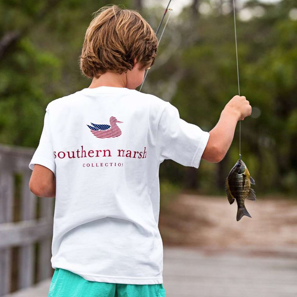YOUTH Authentic Flag Tee in White by Southern Marsh - Country Club Prep