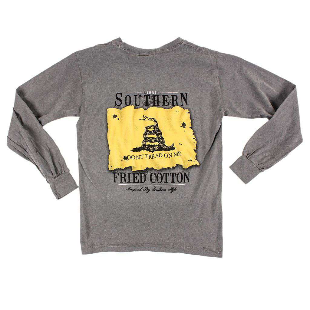 Youth Don't Tread On Me Long Sleeve Tee Shirt in Grey by Southern Fried Cotton - Country Club Prep