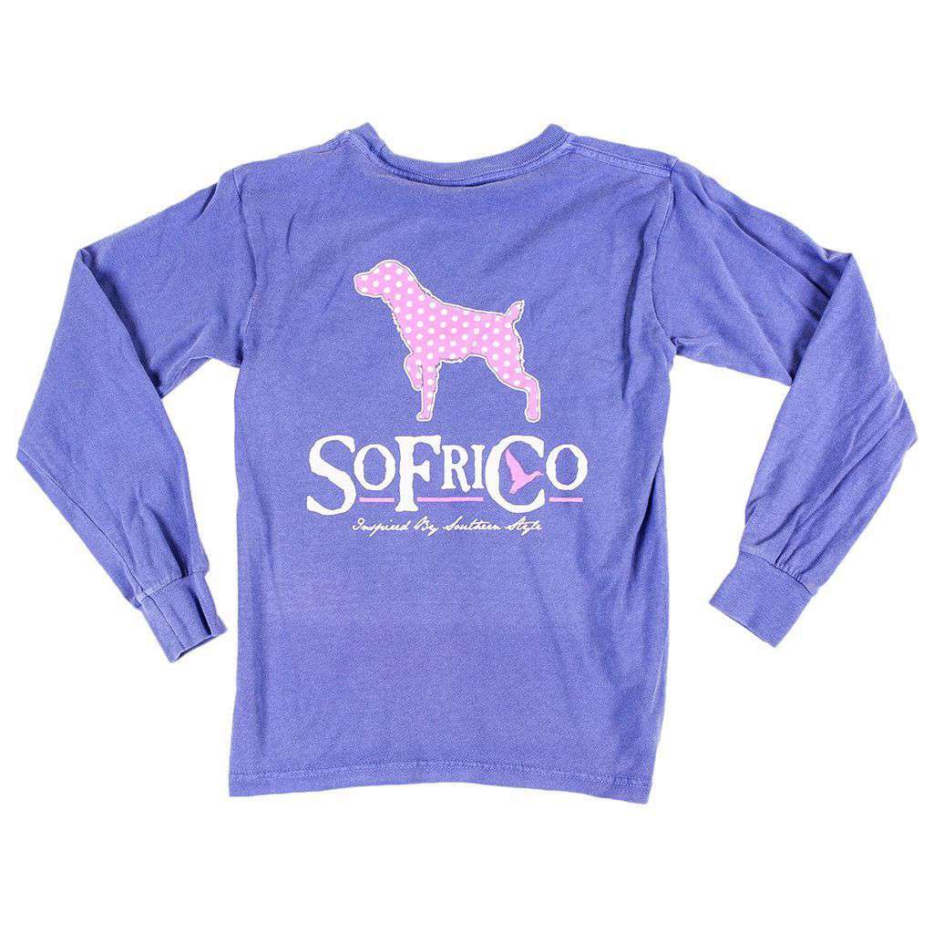 Youth Polka Pointer Long Sleeve Pocket Tee in Violet by Southern Fried Cotton - Country Club Prep