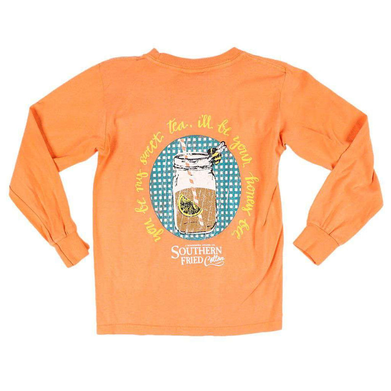 Youth Sweet Tea & Bumblebees Long Sleeve Pocket Tee in Melon by Southern Fried Cotton - Country Club Prep
