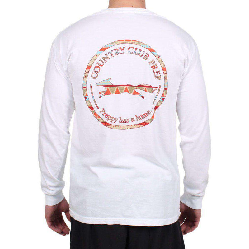 The Tenochtitlan Aztec Pattern Original Logo Long Sleeve Tee Shirt in White by Country Club Prep - Country Club Prep