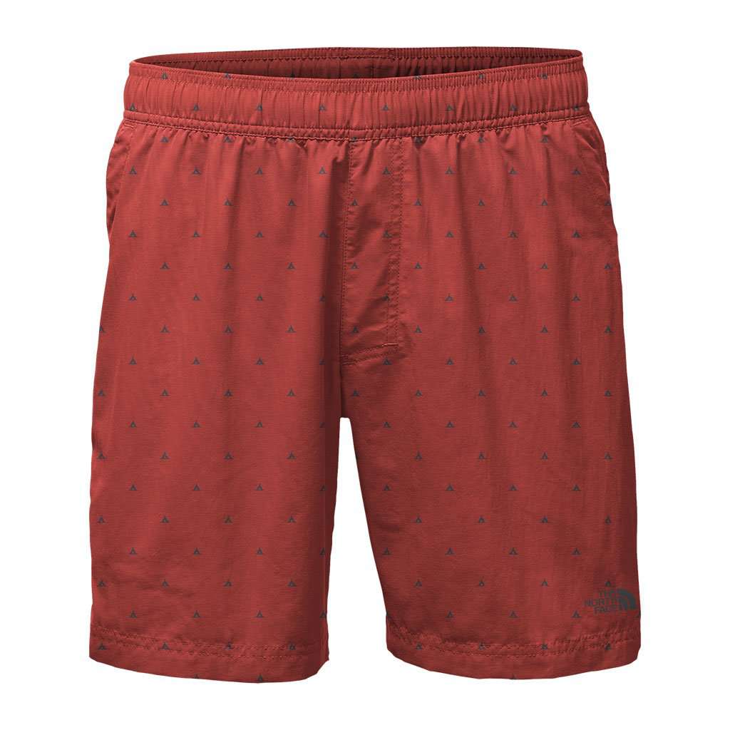 Men's 7" Class V Pull-On Trunks in Bossa Nova Red Tent Print by The North Face - Country Club Prep