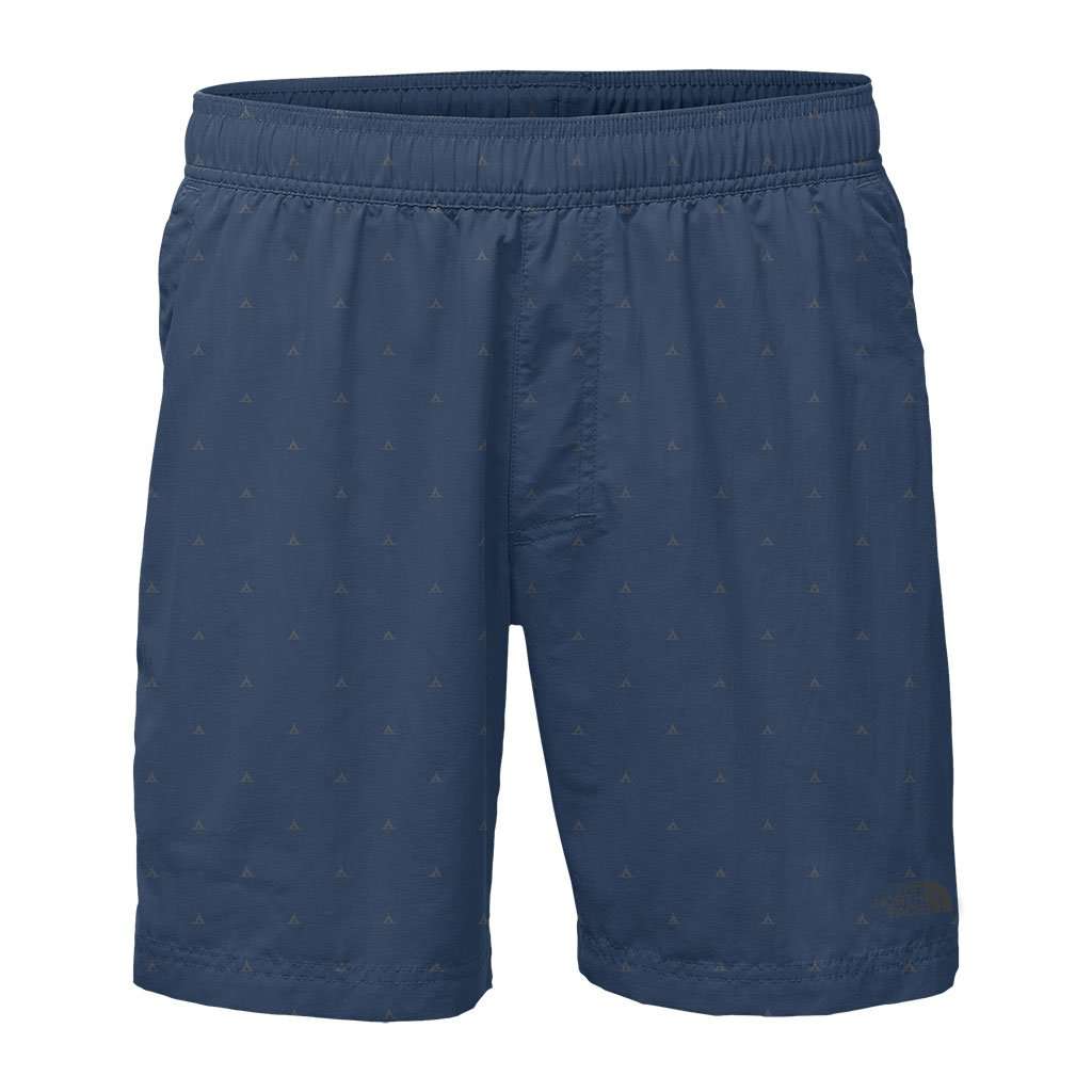 Men's 7" Class V Pull-On Trunks in Shady Blue Tent Print by The North Face - Country Club Prep