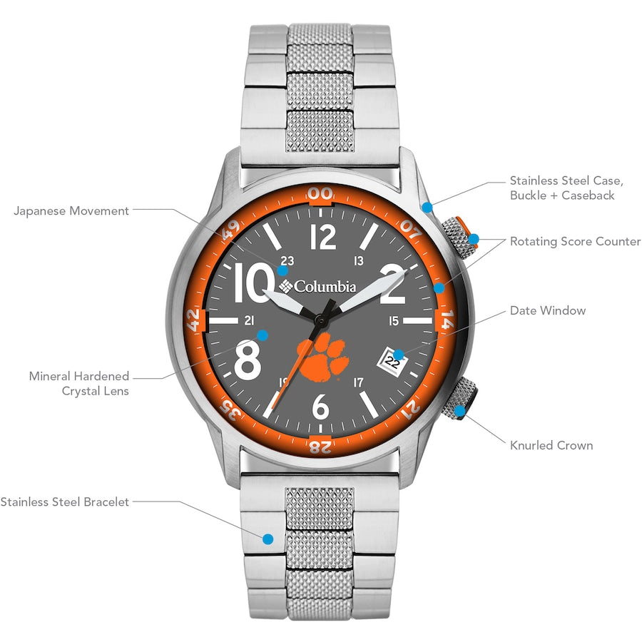 Clemson Outbacker 3-Hand Date Stainless Steel Watch by Columbia Sportswear - Country Club Prep