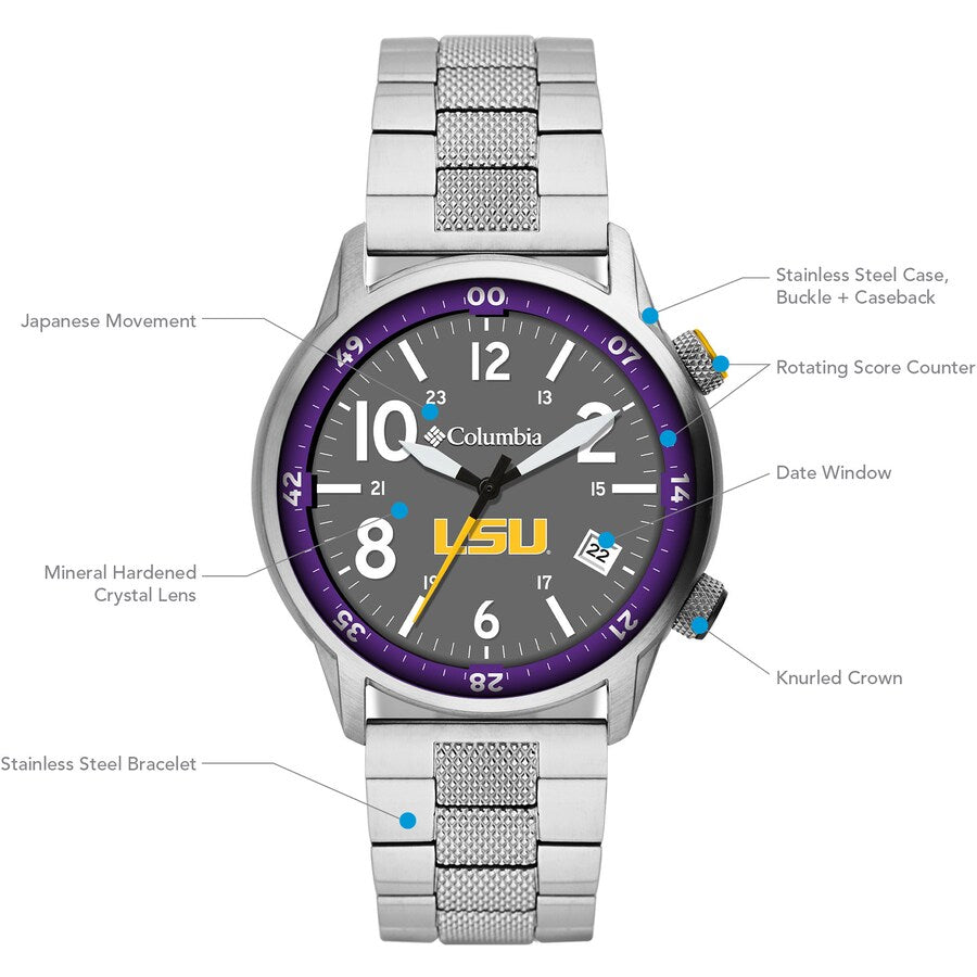 LSU Outbacker 3-Hand Date Stainless Steel Watch by Columbia Sportswear - Country Club Prep