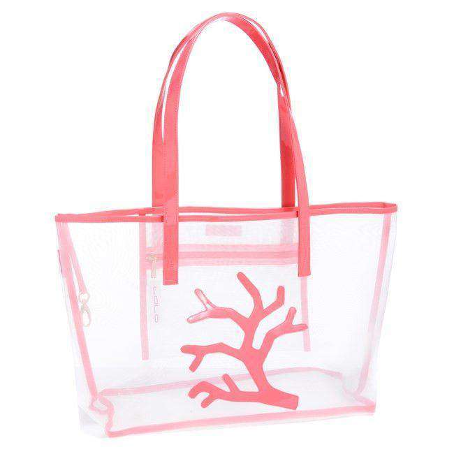 Amy Mesh Tote in White with Watermelon Coral Branch by Lolo - Country Club Prep