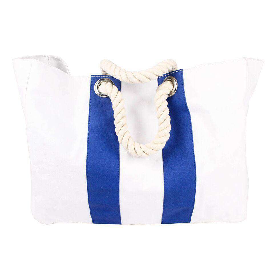 Beach Bag in White with Blue Stripe by Hiho - Country Club Prep