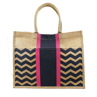 Chevron Stripe Jute Tote in Navy and Pink by The Royal Standard - Country Club Prep