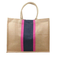 Chevron Stripe Jute Tote in Navy and Pink by The Royal Standard - Country Club Prep