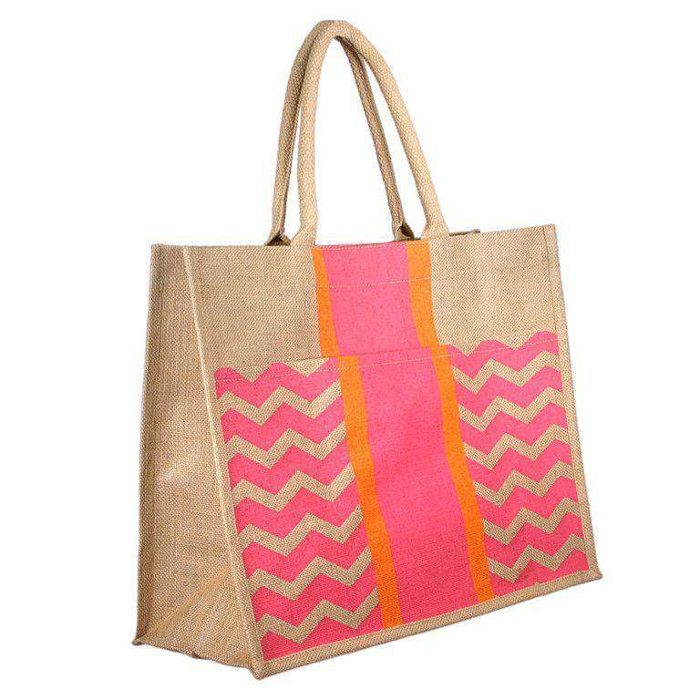 Chevron Stripe Jute Tote in Pink and Orange by The Royal Standard - Country Club Prep