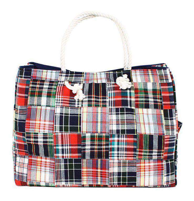 Grace Beach Bag in Madras Plaid Patchwork by Just Madras - Country Club Prep