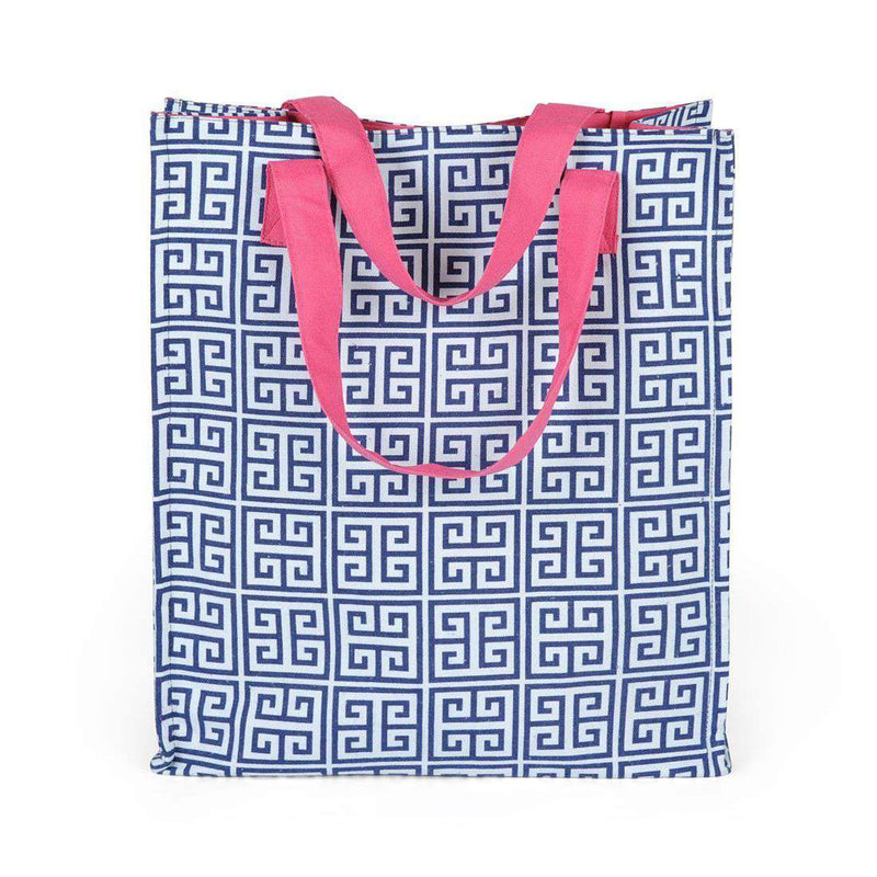 Greek Key Shopping Tote in Navy by Malabar Bay - Country Club Prep