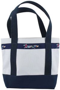 Large Longshanks Tote Bag in Blue Seersucker by Country Club Prep - Country Club Prep