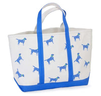Large Tote Bag in White With Blue Dogs by Crabberrie - Country Club Prep