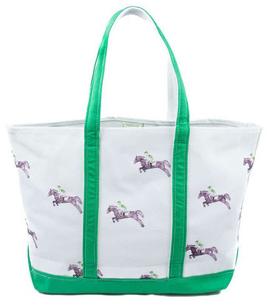 Large Tote Bag in White With Horses by Crabberrie - Country Club Prep