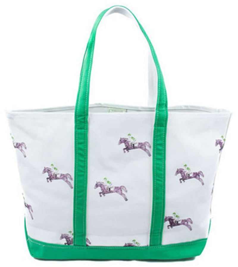 Large Tote Bag in White With Horses by Crabberrie - Country Club Prep