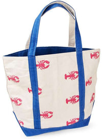 Large Tote Bag in White With Pink Lobsters by Crabberrie - Country Club Prep