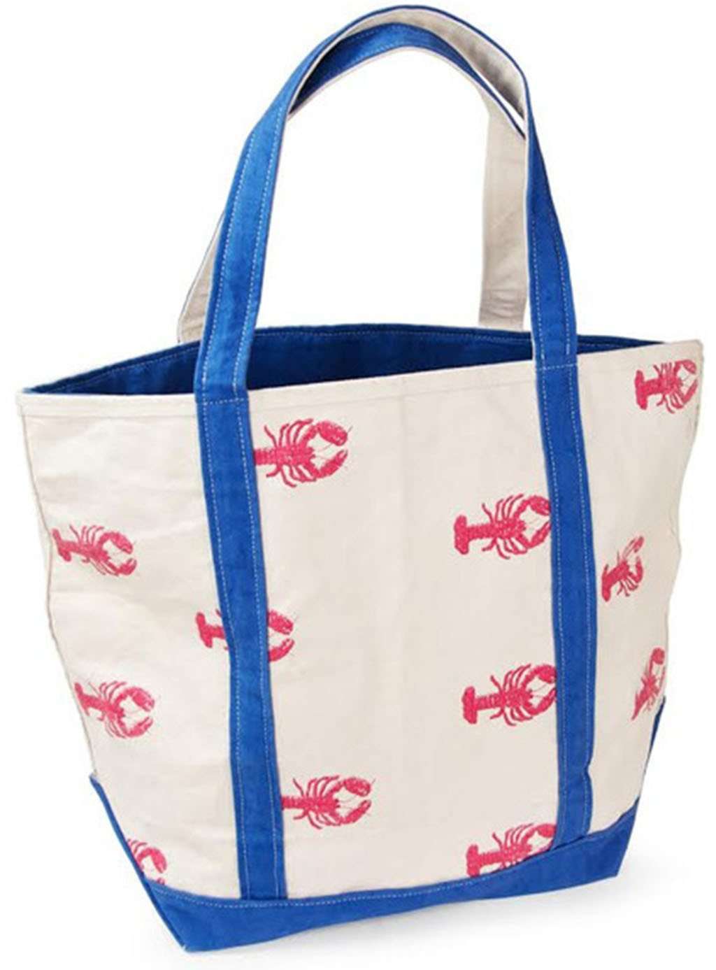 Large Tote Bag in White With Pink Lobsters by Crabberrie - Country Club Prep