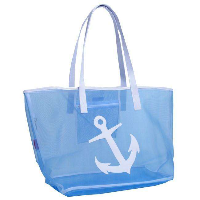 Madison Mesh Tote in Blue with White Anchor by Lolo - Country Club Prep
