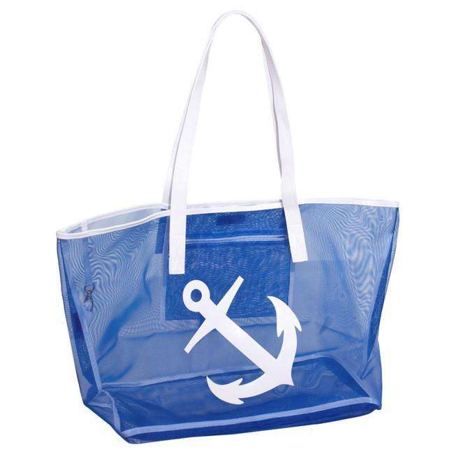 Madison Mesh Tote in Navy with White Anchor by Lolo - Country Club Prep