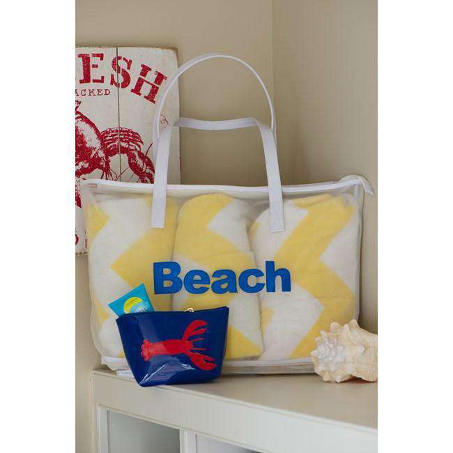 Madison Mesh Tote in White with Light Blue Beach by Lolo - Country Club Prep