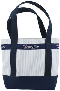 Medium Longshanks Tote Bag in Blue Seersucker by Country Club Prep - Country Club Prep