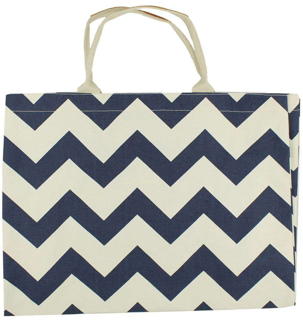 Navy Zig Zag Open Tote by Queen Lane - Country Club Prep