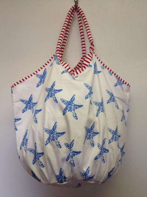Oversize Beach Tote Bag with Starfish in Blue by Barbara Gerwit - Country Club Prep
