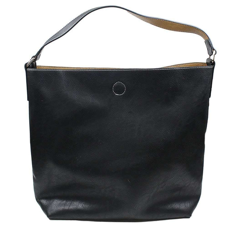 Reversible Faux Leather Tote in Black/ Camel by Street Level - Country Club Prep