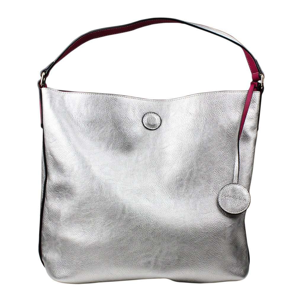 Reversible Faux Leather Tote in Fucshia/Silver by Street Level - Country Club Prep
