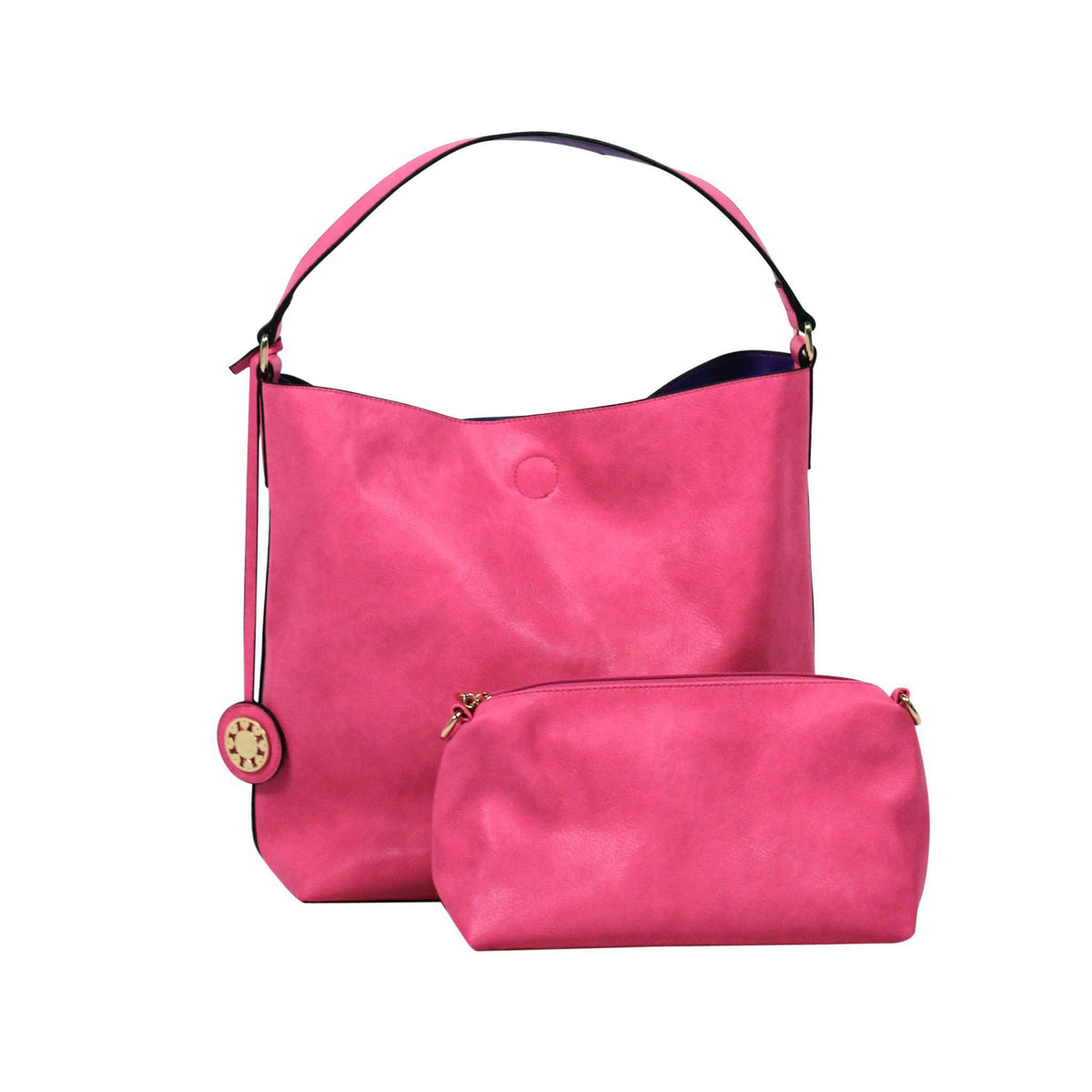 Reversible Faux Leather Tote in Fuschia/Purple with Inner Cross Body Pouch by Street Level - Country Club Prep