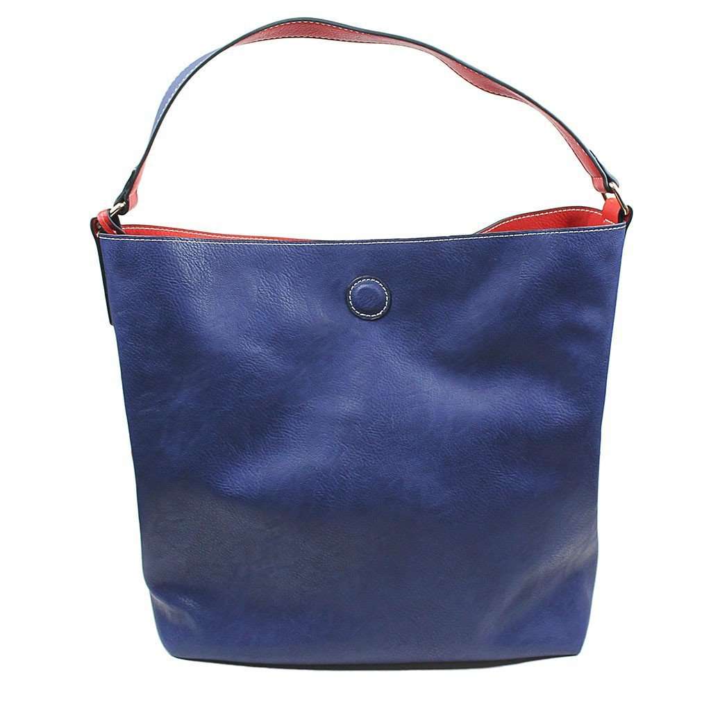 Reversible Faux Leather Tote in Red/Navy by Street Level - Country Club Prep