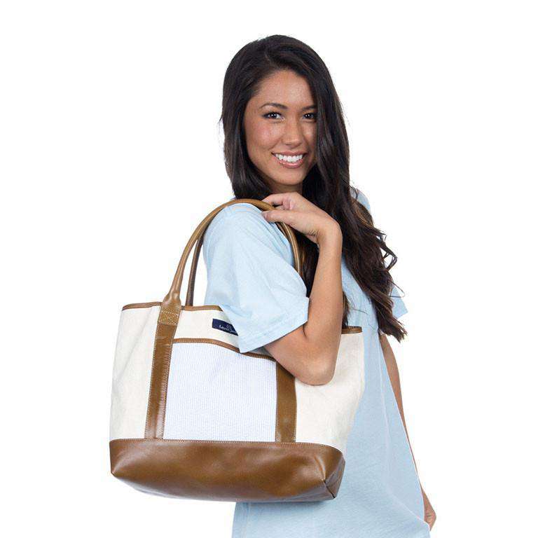 Seersucker Tote Bag in Light Blue by Lauren James - Country Club Prep