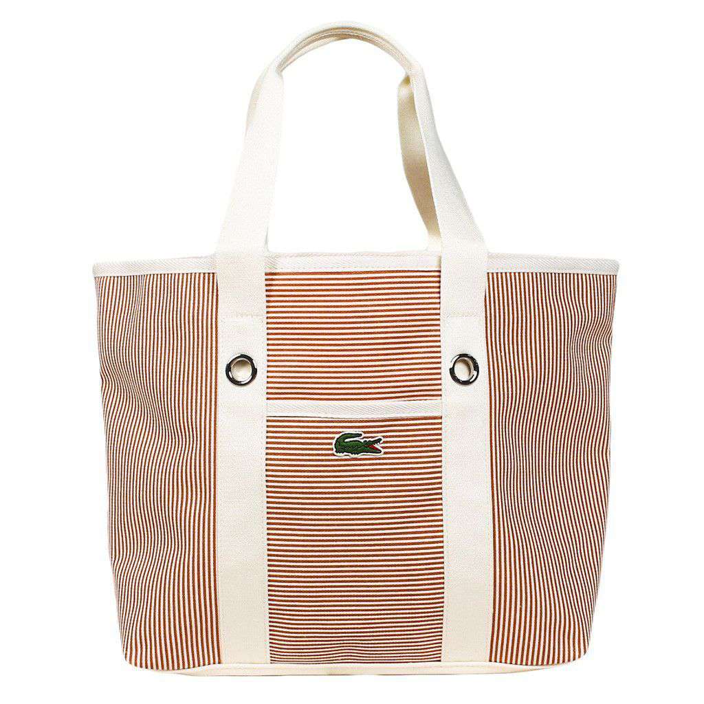 Summer Striped Medium Tote in Autumn Glaze and White by Lacoste - Country Club Prep