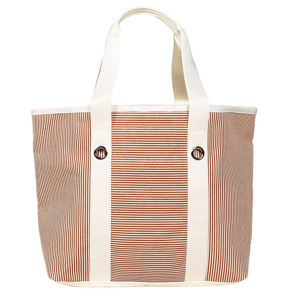 Summer Striped Medium Tote in Autumn Glaze and White by Lacoste - Country Club Prep