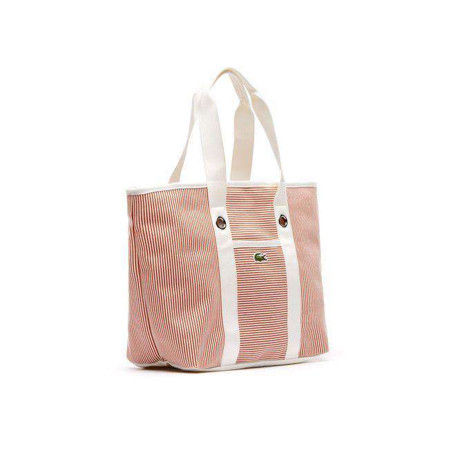 Summer Striped Medium Tote in Autumn Glaze and White by Lacoste - Country Club Prep