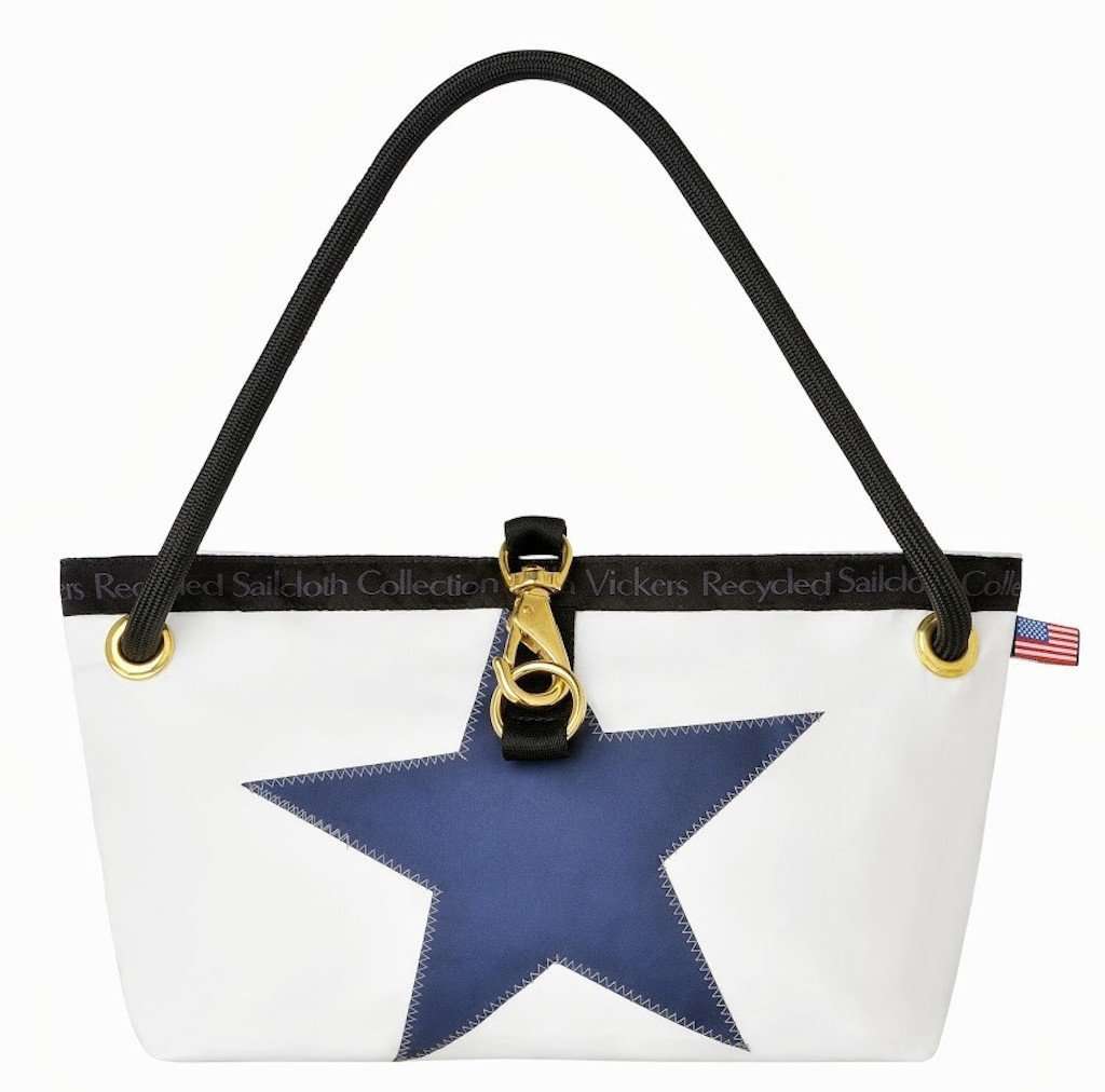 The Charleston Handbag in White with Blue Star by Ella Vickers - Country Club Prep