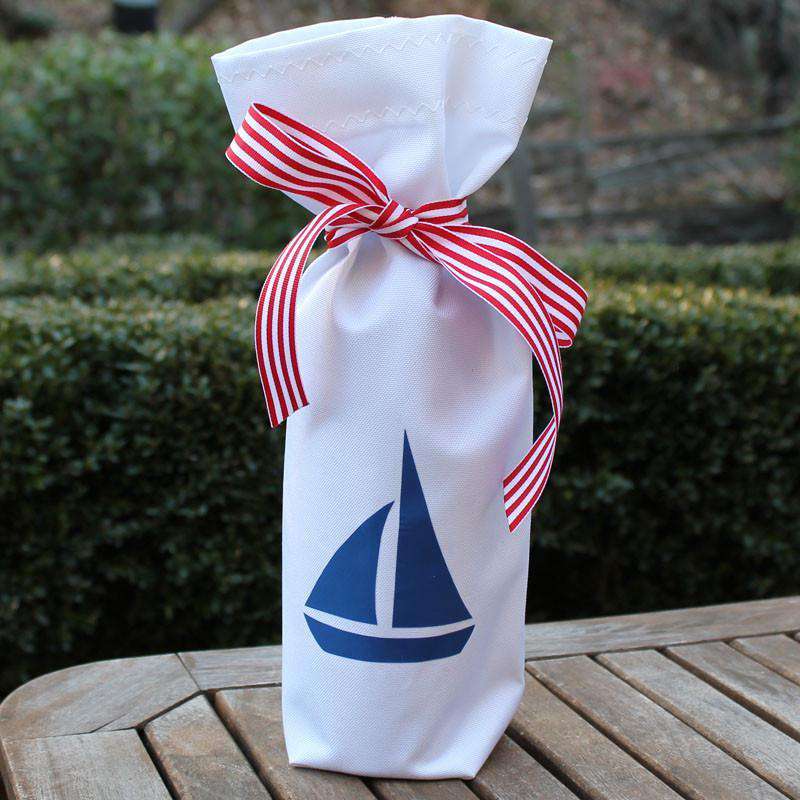 Wine and Spirit Bag featuring Blue Sailboat by Skipper Bags - Country Club Prep