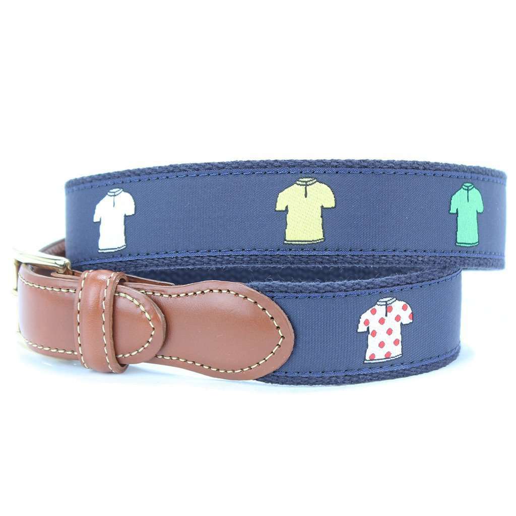 Tour de France Leather Tab Belt in Navy by Country Club Prep - Country Club Prep