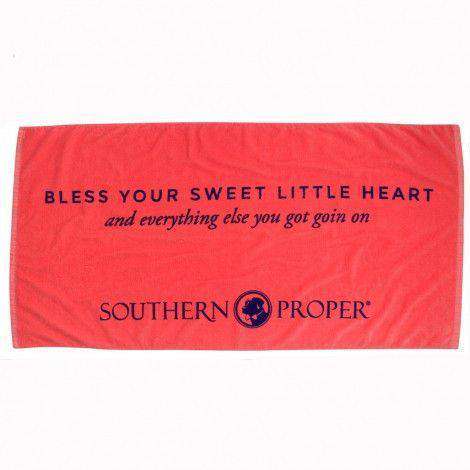 Bless Your Sweet Little Heart Beach Towel in Salmon Pink by Southern Proper - Country Club Prep