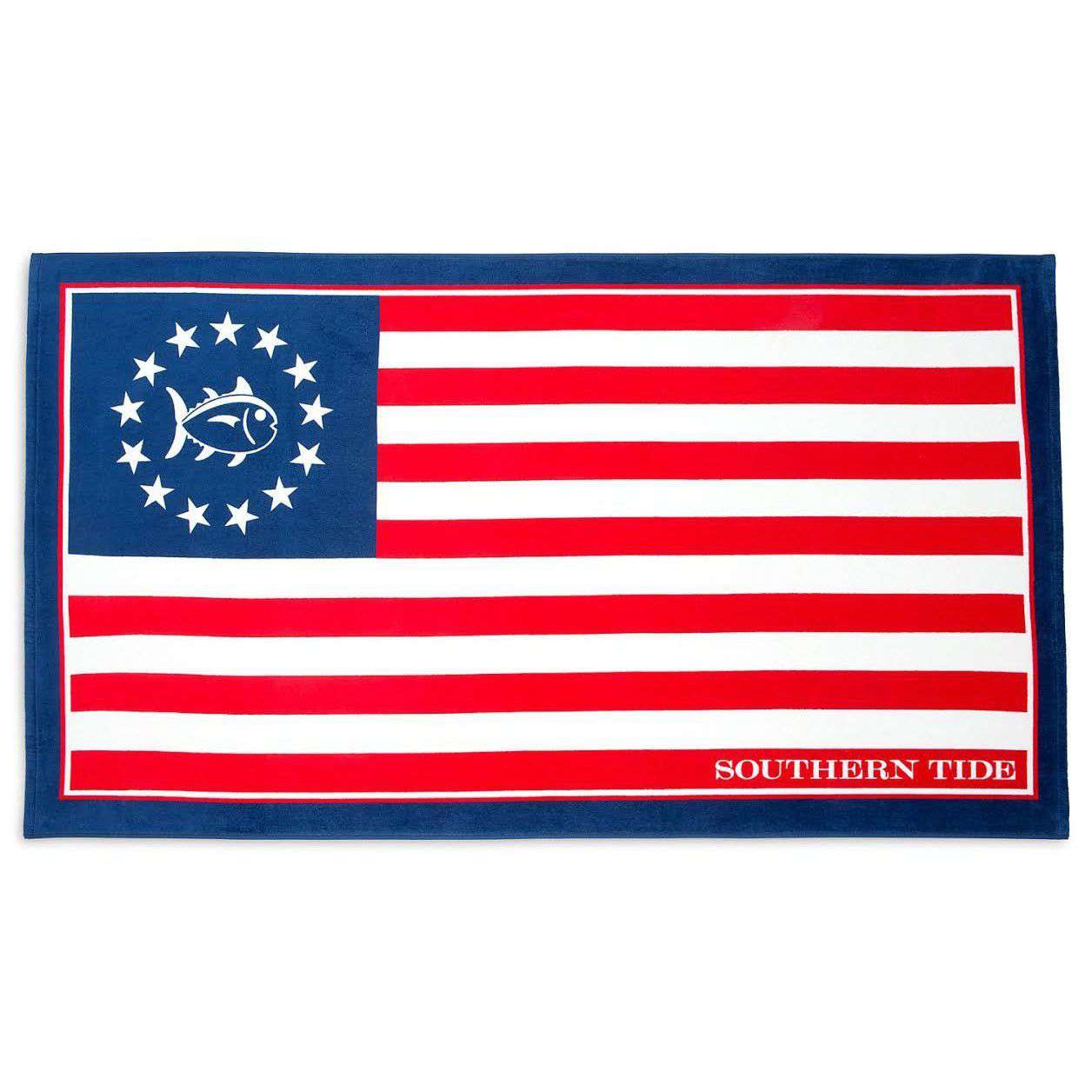 Grand Ole Flag Beach Towel in Red, White and Blue by Southern Tide - Country Club Prep