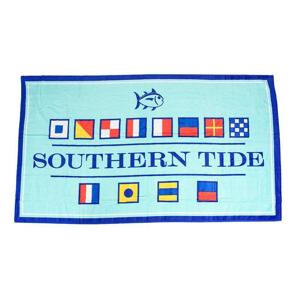 Nautical Flag Beach Towel in Offshore Green by Southern Tide - Country Club Prep