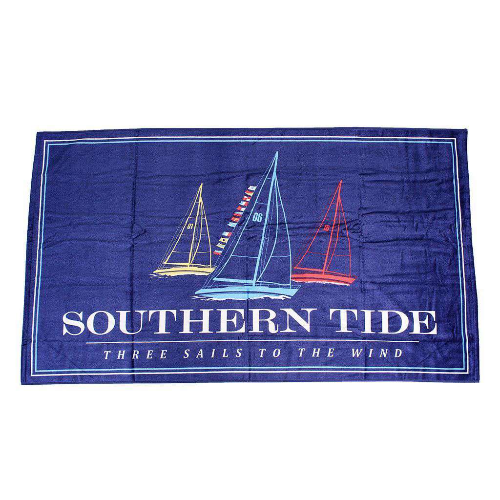 Three Sails Beach Towel in Blue Lake by Southern Tide - Country Club Prep