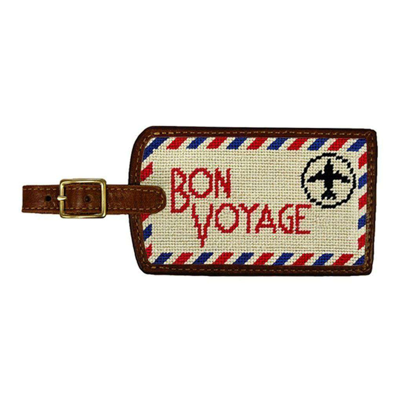 Bon Voyage Needlepoint Luggage Tag in Light Khaki by Smathers & Branson - Country Club Prep
