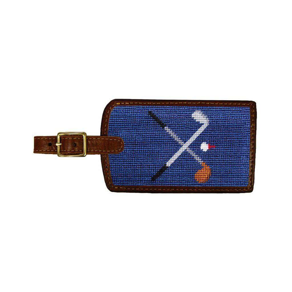 Crossed Clubs Needlepoint Luggage Tag in Classic Navy by Smathers & Branson - Country Club Prep