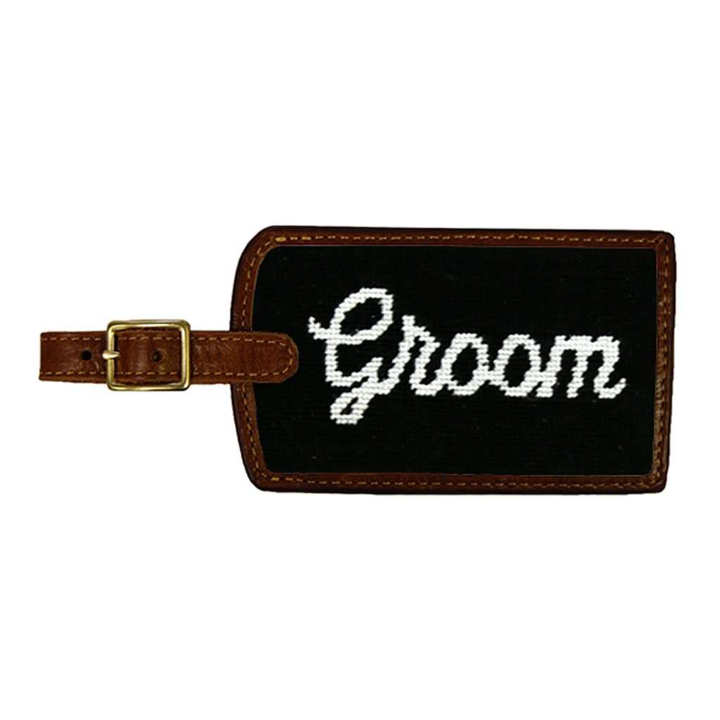 Groom Needlepoint Luggage Tag in Black by Smathers & Branson - Country Club Prep