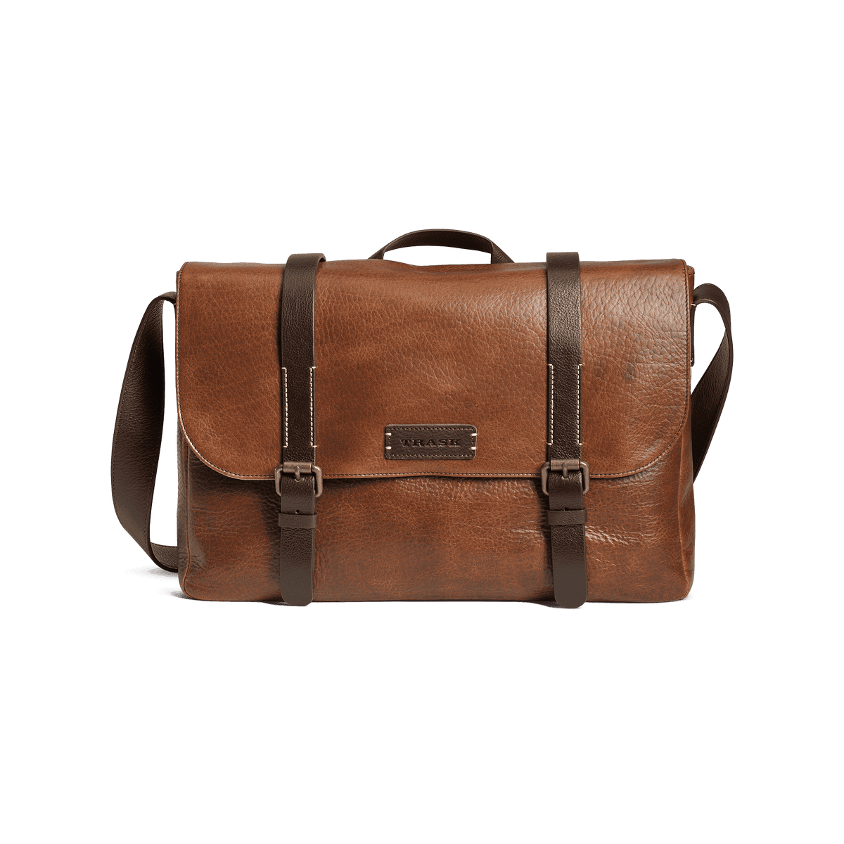 Jackson Flapover Messenger Bag in Cognac American Bison by Trask - Country Club Prep