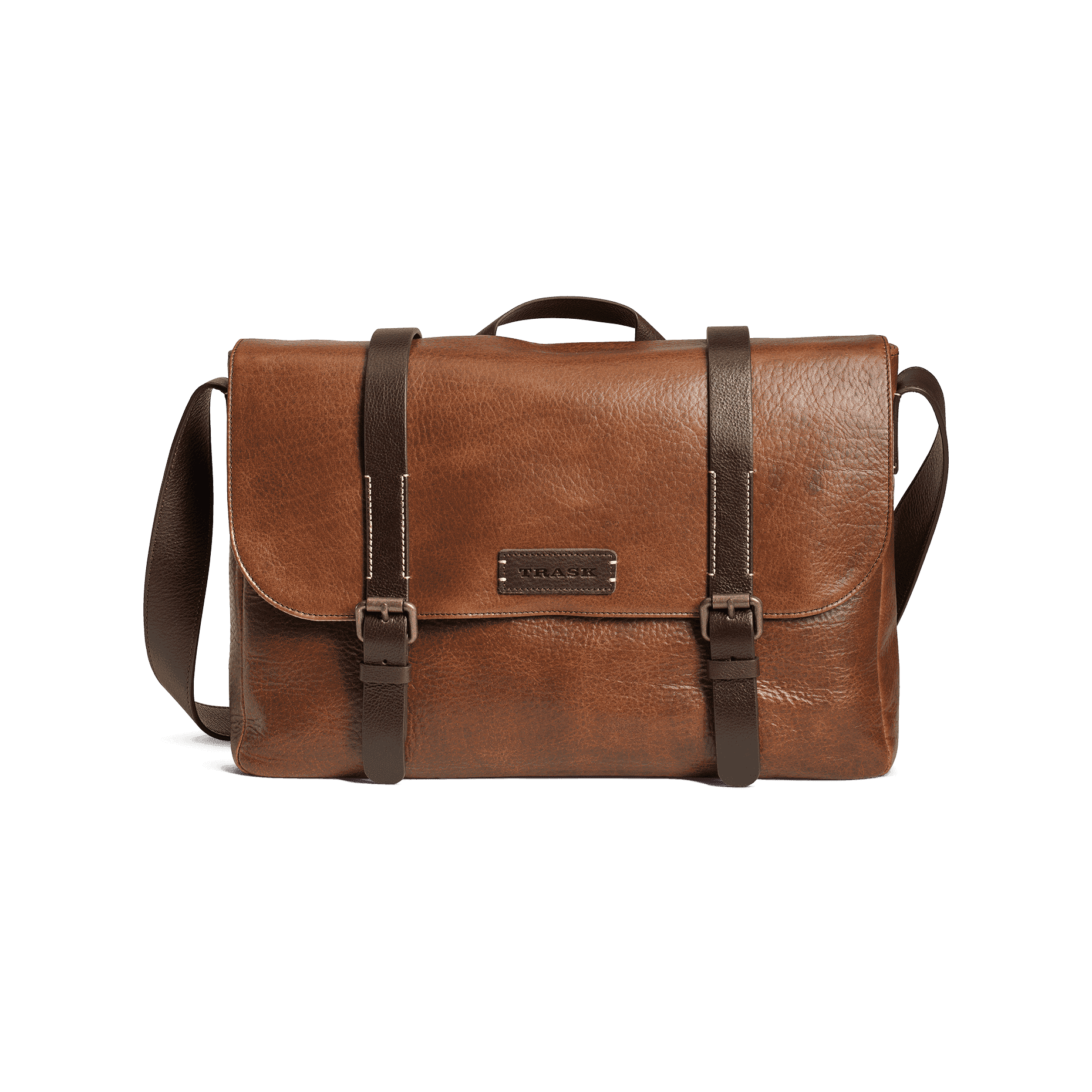 Trask Jackson Flapover Messenger Bag in Cognac American Bison