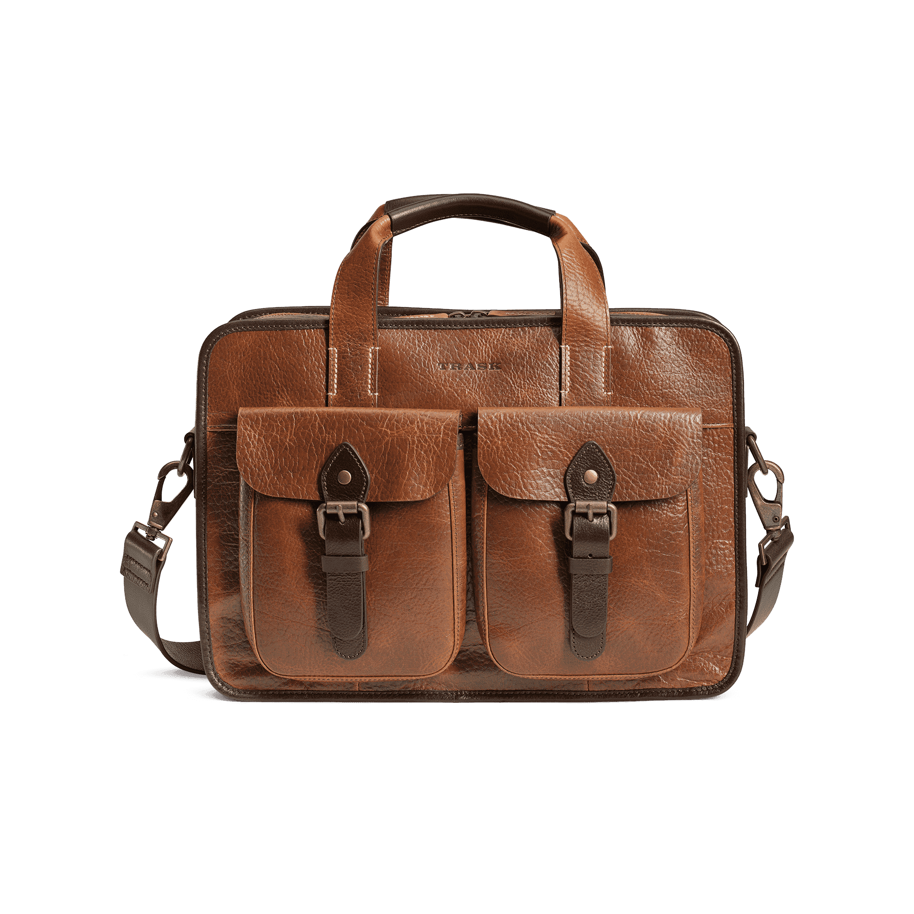 Jackson Zip Tote Bag in Cognac American Bison by Trask - Country Club Prep